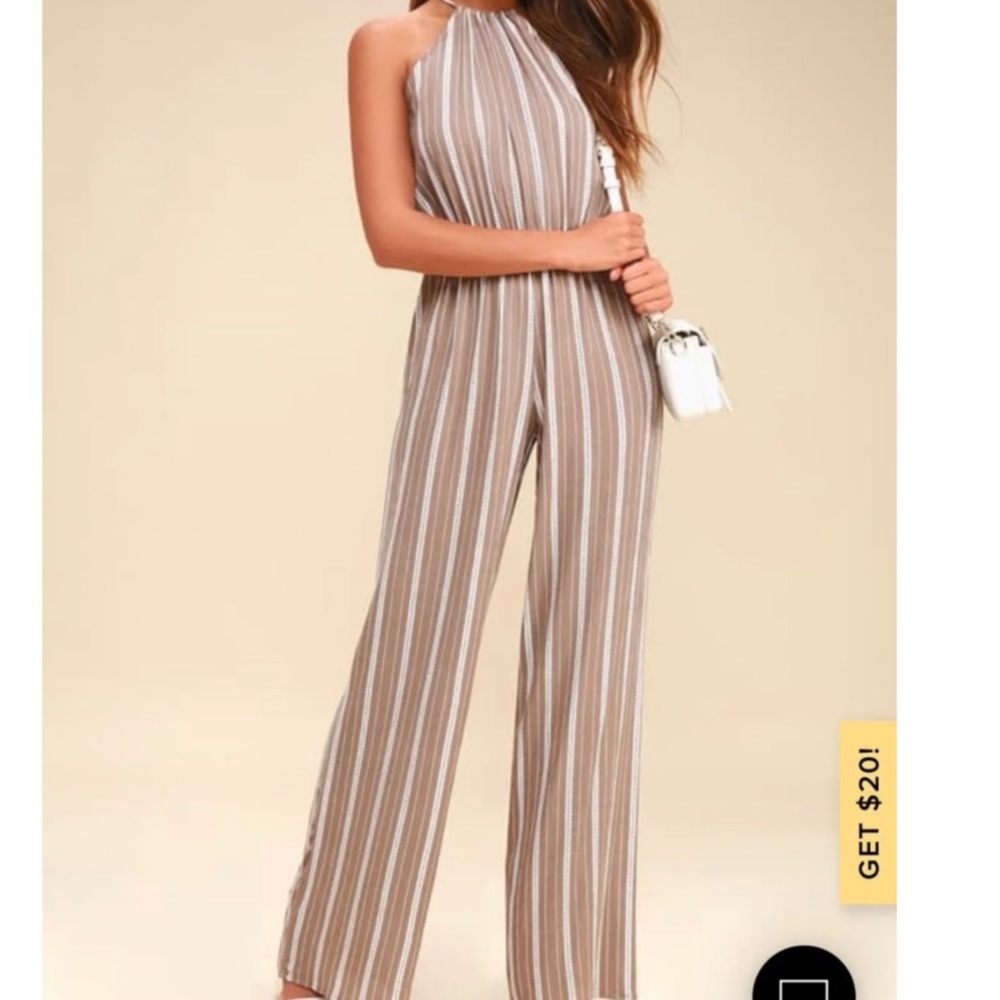 Lulus brown striped jumpsuit
